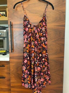 Free People Floral Mini Dress - Black with Pink & Orange Flowers